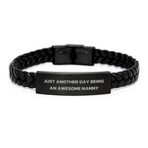 Just Another Day Being An Awesome Nanny Funny Quote Interlaced Leather Bracelet Gifts for Nanny from Family at Christmas - Image 1